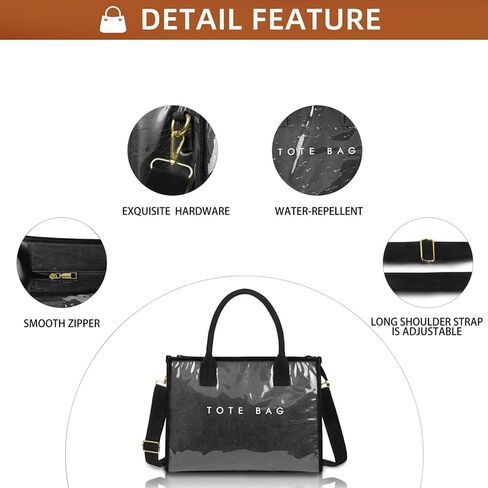PVC Tote Bag for Women, Upgrade Plastic Tote Bag Trendy Kraft Paper Bag Women's Letters Print Tote Bag Shoulder Bag in Kuwait