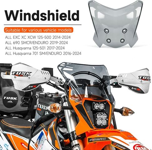 Motorcycle Windshield for all 690 SMC R ENDURO / EXC XC XCW 125-500 / Husavarna 701 SM/ENDURO 125-501, Front Windscreen Wind Deflector Wind Protection (Smoke Gray) in Saudi Arabia