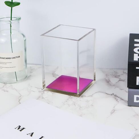 Mei yi Tian Clear Acrylic Pencil Pen Pen Cup مع أسفل الذهب الأصفر ، وملحقات المكتب مكياج فرشاة فرشاة التصميم الحديثة منظم سطح المكتب لتخزين المكتب كونترتوب in Kuwait