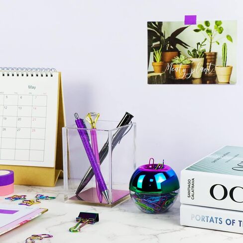 Mei yi Tian Clear Acrylic Pencil Pen Pen Cup مع أسفل الذهب الأصفر ، وملحقات المكتب مكياج فرشاة فرشاة التصميم الحديثة منظم سطح المكتب لتخزين المكتب كونترتوب in Kuwait