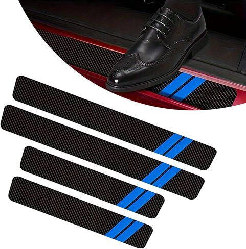 4 PCS Door Sill Protector, Carbon Fiber Leather Anti-Scratch Protective Sticker, Personalized Stripe Decoration for Door Entry Trunk, for Most Cars Trucks Self-Adhesive Decals (Red) in Saudi Arabia