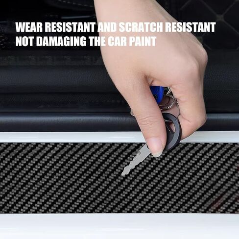 4 PCS Door Sill Protector, Carbon Fiber Leather Anti-Scratch Protective Sticker, Personalized Stripe Decoration for Door Entry Trunk, for Most Cars Trucks Self-Adhesive Decals (Red) in Saudi Arabia