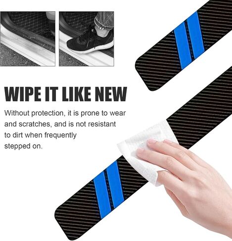 4 PCS Door Sill Protector, Carbon Fiber Leather Anti-Scratch Protective Sticker, Personalized Stripe Decoration for Door Entry Trunk, for Most Cars Trucks Self-Adhesive Decals (Red) in Saudi Arabia