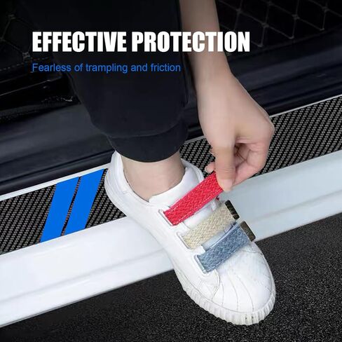 4 PCS Door Sill Protector, Carbon Fiber Leather Anti-Scratch Protective Sticker, Personalized Stripe Decoration for Door Entry Trunk, for Most Cars Trucks Self-Adhesive Decals (Red) in Saudi Arabia