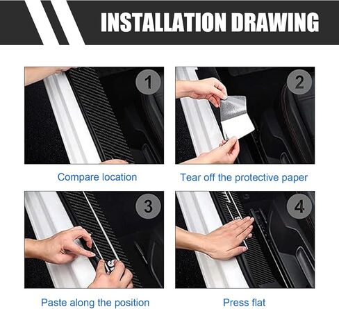 4 PCS Door Sill Protector, Carbon Fiber Leather Anti-Scratch Protective Sticker, Personalized Stripe Decoration for Door Entry Trunk, for Most Cars Trucks Self-Adhesive Decals (Red) in Saudi Arabia