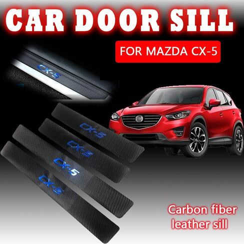 ل Mazda CX-5 Cx5 2012-2025 من الألياف الكربونية الجلود الساخنة ختم رقائق الذهب "CX-5" للعبور عتبة صفيحة العتبة حارس العتبات الحامي القطع Autoparts Autoparts 4pcs （الأزرق） in Kuwait