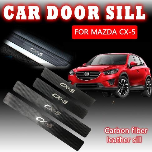 ل Mazda CX-5 Cx5 2012-2025 من الألياف الكربونية الجلود الساخنة ختم رقائق الذهب "CX-5" للعبور عتبة صفيحة العتبة حارس العتبات الحامي القطع Autoparts Autoparts 4pcs （الأزرق） in Kuwait