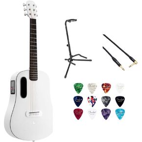 LAVA ME PLAY 36 Lite Bag Deep Blue/Frost White Bundle with Rok-It Tripod Guitar Stand, Kopul Premium Performance Series Right Angle Cable and Celluloid Guitar Picks Shape Medium 12-Pack in Kuwait