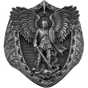 رنقة أجنحة الملائكة مايكل التنين ، حلقة القديس مايكل غير العادية ، القديس مايكل كريستيان رينج ، الهدية الدينية ، هدية صديقها الديني in Kuwait