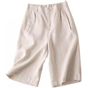 Kinghua Linen Shorts for Women Pleated Wide Leg Elastic High Waisted Casual Summer Bermuda Shorts with Pockets in Saudi Arabia
