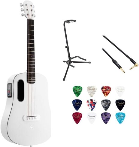 LAVA ME PLAY 36 Lite Bag Deep Blue/Frost White Bundle with Rok-It Tripod Guitar Stand, Kopul Premium Performance Series Right Angle Cable and Celluloid Guitar Picks Shape Medium 12-Pack in Kuwait