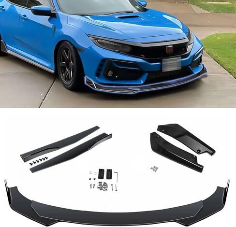 Xotic Tech Front Lip Spoiler + Side Skirt Skirt + خلفي لفائف الشفاه الخلفية ، متوافق مع Honda Civic Accord Acura Integra (أسود) in Saudi Arabia