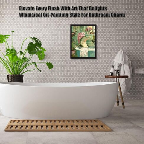 WOXZQ Bathroom Decor,Crocodile Lying In Bathtub For Bathroom Wall Art, Funny Animal Modern Restroom Decor, Cute Crocodile Artwork For Restroom, Funny Green Painting In 12x16 Inch in Saudi Arabia