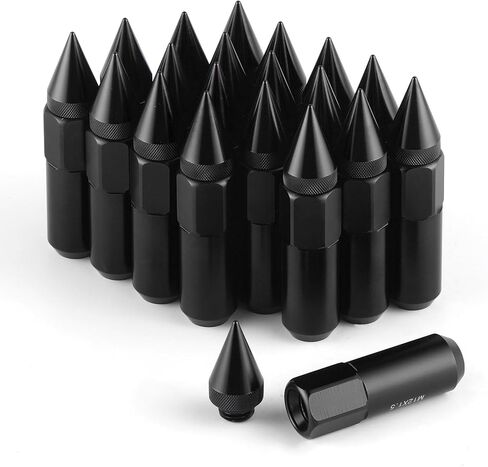 SINGARO 20PCS M12X1.25 مكسرات العروة العجلة ، غطاء محدد موالف موافق 60 ملم عجلات الألومنيوم الحافات العروة (أسود) in Kuwait