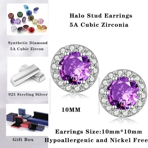 Jiamiaoi 18K White Gold Plated 3.5 Carats Round Halo Earrings 925 Sterling Silver Solitaire Stud Earrings for Women, Sparkle 5A+ Cubic Zirconia Earrings Studs CZ Diamond Stud Earrings Jewelry for Women in Kuwait