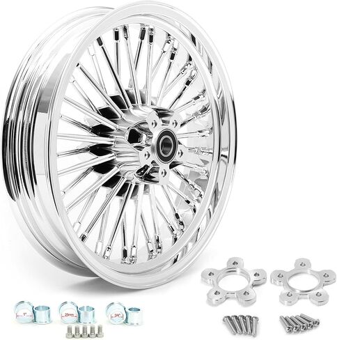 TOFR 21x3.5 Front 18x3.5 Rear Rims Wheels Tubeless 36 Fat Spokes Tubeless For Harley FL Touring FLHR Road King FLTR Road Glide FLHT Electra Glide FLHX Street Glide 1984-2008 Chrome in Saudi Arabia