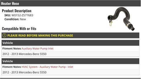Heater Hose - Auxiliary Water Pump - Inlet - Compatible with 2012-2013 Mercedes-Benz S550 in Saudi Arabia