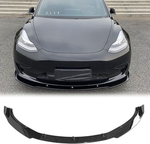 FREEMOTOR802 Compatible with 2017-2023 Tesla Model 3 Sedan 4-Door Front Bumper Lip, IKON Style Gloss Black PP Front Bumper Lower Chin Spoiler Splitter in Saudi Arabia
