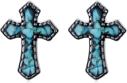 أقراط متقاطعة مع الفيروز 925 Sterling Silver Black Cross Cross Meries Jewelry Christian for Men Women in Saudi Arabia