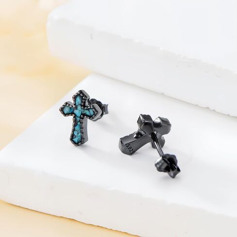 أقراط متقاطعة مع الفيروز 925 Sterling Silver Black Cross Cross Meries Jewelry Christian for Men Women in Saudi Arabia