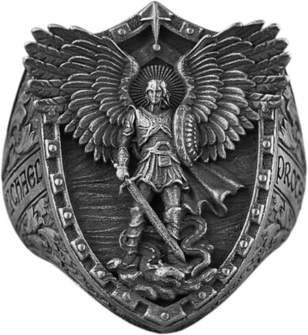 رنقة أجنحة الملائكة مايكل التنين ، حلقة القديس مايكل غير العادية ، القديس مايكل كريستيان رينج ، الهدية الدينية ، هدية صديقها الديني in Kuwait