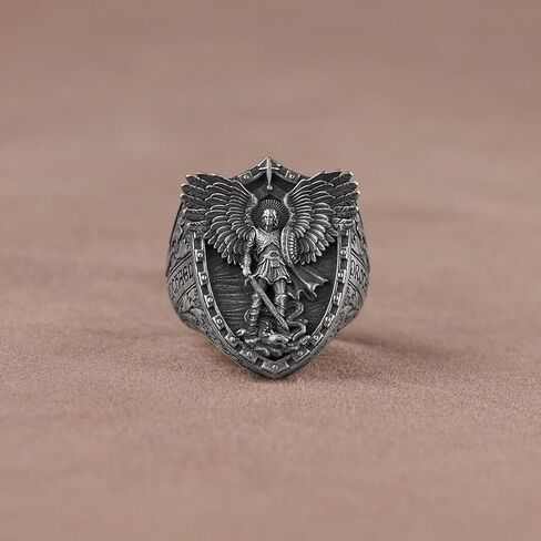 رنقة أجنحة الملائكة مايكل التنين ، حلقة القديس مايكل غير العادية ، القديس مايكل كريستيان رينج ، الهدية الدينية ، هدية صديقها الديني in Kuwait