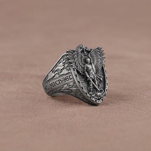 رنقة أجنحة الملائكة مايكل التنين ، حلقة القديس مايكل غير العادية ، القديس مايكل كريستيان رينج ، الهدية الدينية ، هدية صديقها الديني in Kuwait