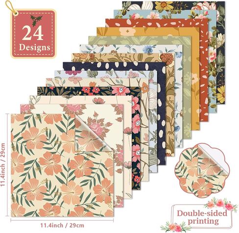 48pcs نمط الأزهار ورقة ورقة مزدوجة الجوانب المائية زهرة القصاصة ورقة تخصص ورقة ملونة زهرة ديكور أوراق مزخرفة مطوية مسطحة لتصنيع بطاقة DIY ألبوم مجلة اليومية الحرف اليدوية 11.4x11.4in in Kuwait