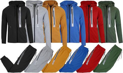 Galaxy by Harvic Men Ful Full zip Tech Fleece Hoodie و Jogger المكون من قطعتين مع تصميم تقليم عاكس in Kuwait