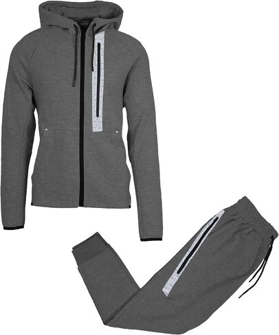 Galaxy by Harvic Men Ful Full zip Tech Fleece Hoodie و Jogger المكون من قطعتين مع تصميم تقليم عاكس in Kuwait
