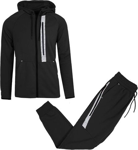 Galaxy by Harvic Men Ful Full zip Tech Fleece Hoodie و Jogger المكون من قطعتين مع تصميم تقليم عاكس in Kuwait