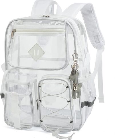 حقيبة ظهر واضحة للبنات ، حقائب الكتب ذات الظهر المدارس الشفافة مع مجموعة مفاتيح الزرافة (أبيض) in Kuwait