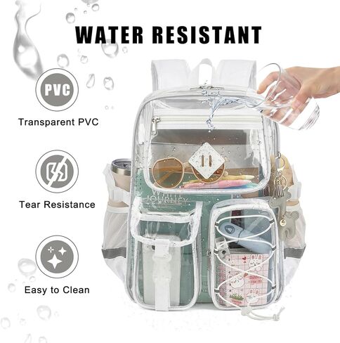 حقيبة ظهر واضحة للبنات ، حقائب الكتب ذات الظهر المدارس الشفافة مع مجموعة مفاتيح الزرافة (أبيض) in Kuwait