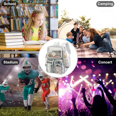 حقيبة ظهر واضحة للبنات ، حقائب الكتب ذات الظهر المدارس الشفافة مع مجموعة مفاتيح الزرافة (أبيض) in Kuwait