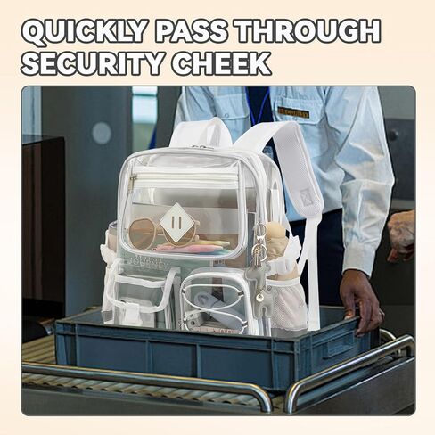 حقيبة ظهر واضحة للبنات ، حقائب الكتب ذات الظهر المدارس الشفافة مع مجموعة مفاتيح الزرافة (أبيض) in Kuwait