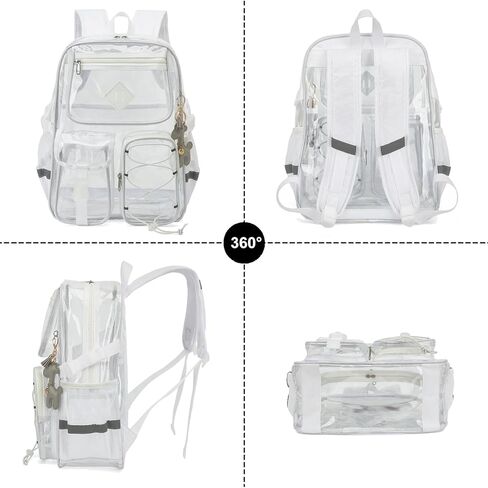 حقيبة ظهر واضحة للبنات ، حقائب الكتب ذات الظهر المدارس الشفافة مع مجموعة مفاتيح الزرافة (أبيض) in Kuwait