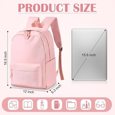 Cunno School Backpack for Teen Girls Boys Kids Cute Nylon Bookbag Waterproof Preppy Backpack Travel Laptop Bag for Students(Pink,Simple Style) in Saudi Arabia