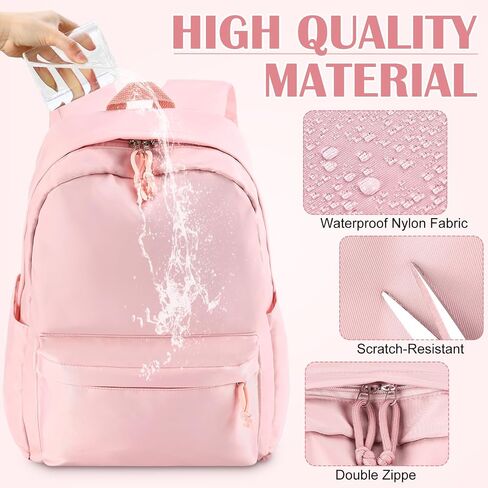 Cunno School Backpack for Teen Girls Boys Kids Cute Nylon Bookbag Waterproof Preppy Backpack Travel Laptop Bag for Students(Pink,Simple Style) in Saudi Arabia