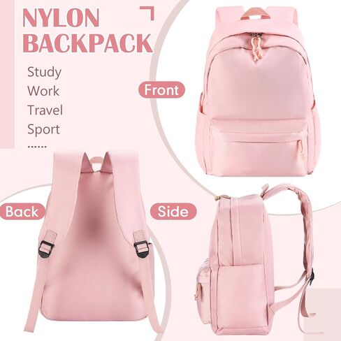 Cunno School Backpack for Teen Girls Boys Kids Cute Nylon Bookbag Waterproof Preppy Backpack Travel Laptop Bag for Students(Pink,Simple Style) in Saudi Arabia
