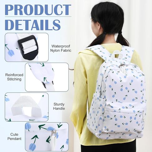 حقيبة ظهر للمدرسة Cunno for Teen Girls Boys Kids Cute Nylon Bookbag Preppy Backpack Backpack Propack Bag Bag Lage للطلاب (الأسلوب الوردي ، البسيط) in Saudi Arabia