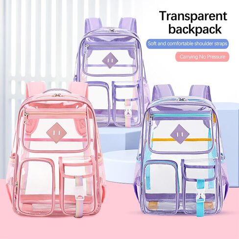 Clear Backpack for School Heavy Duty PVC Transparent Bag See Through Bookbag for Stadium Approved Women Girls(Cute, Turquoise) in Kuwait