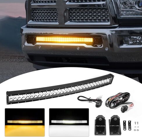 Wsays 32 Inch 180w Dual Row Curved LED Amber/White Strobe Light Bar with Custom 1-Lead Wiring Harness Kit & Hidden Bumper Mounting Brackets Compatible with Dodge RAM 2500/3500/4500 4th Gen 2010-2019 in Saudi Arabia