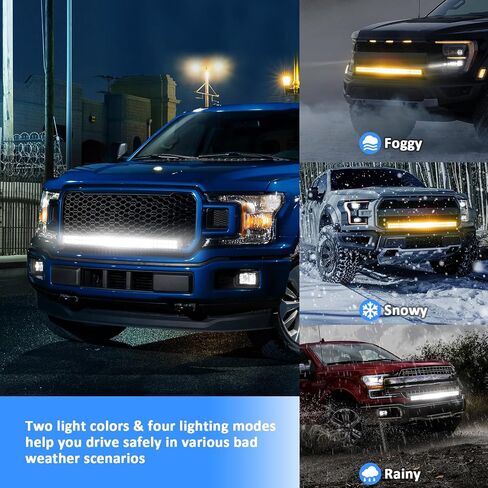 Wsays 32 Inch 180w Dual Row Curved LED Amber/White Strobe Light Bar with Custom 1-Lead Wiring Harness Kit & Hidden Bumper Mounting Brackets Compatible with Dodge RAM 2500/3500/4500 4th Gen 2010-2019 in Saudi Arabia