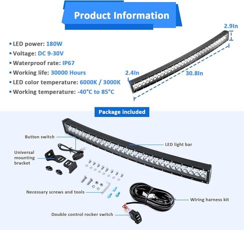 Wsays 32 Inch 180w Dual Row Curved LED Amber/White Strobe Light Bar with Custom 1-Lead Wiring Harness Kit & Hidden Bumper Mounting Brackets Compatible with Dodge RAM 2500/3500/4500 4th Gen 2010-2019 in Saudi Arabia