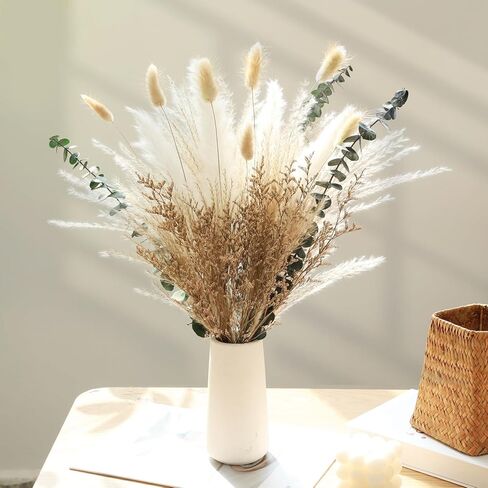 Neutral Dried Grass Bouquet with Eucalyptus & Bunny Tails – Natural Minimalist Arrangement in Soft Beige Tones – Rustic Boho Home Decor（17inch） in Kuwait