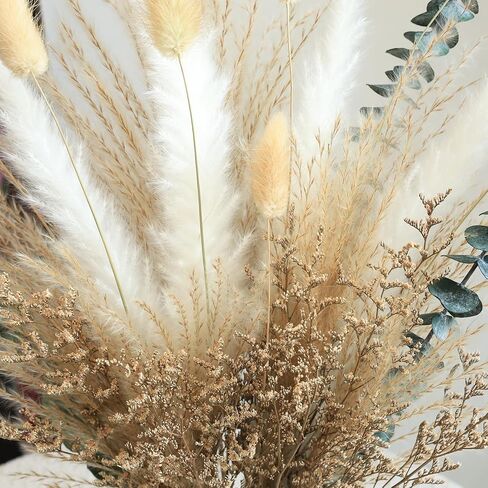 Neutral Dried Grass Bouquet with Eucalyptus & Bunny Tails – Natural Minimalist Arrangement in Soft Beige Tones – Rustic Boho Home Decor（17inch） in Kuwait