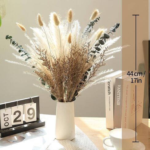 Neutral Dried Grass Bouquet with Eucalyptus & Bunny Tails – Natural Minimalist Arrangement in Soft Beige Tones – Rustic Boho Home Decor（17inch） in Kuwait