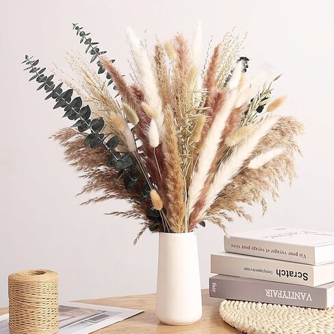Neutral Dried Grass Bouquet with Eucalyptus & Bunny Tails – Natural Minimalist Arrangement in Soft Beige Tones – Rustic Boho Home Decor（17inch） in Kuwait