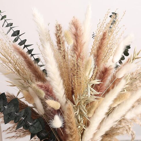 Neutral Dried Grass Bouquet with Eucalyptus & Bunny Tails – Natural Minimalist Arrangement in Soft Beige Tones – Rustic Boho Home Decor（17inch） in Kuwait