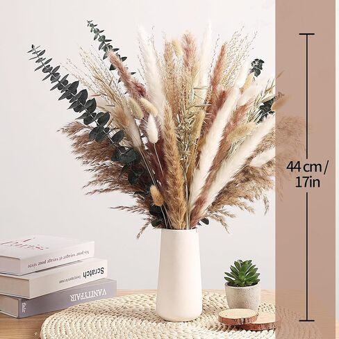 Neutral Dried Grass Bouquet with Eucalyptus & Bunny Tails – Natural Minimalist Arrangement in Soft Beige Tones – Rustic Boho Home Decor（17inch） in Kuwait